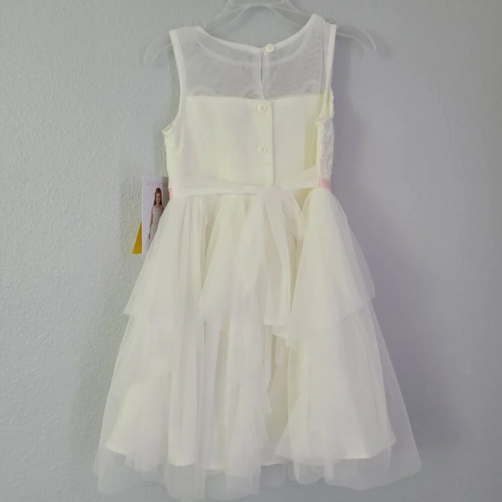 Jona Michelle Girls Ivory Tulle Party Dress with Pink Bow Size 5 – NWT - Picture 3 of 11